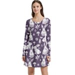 Easter bunny pattern Long Sleeve Velour Skater Dress