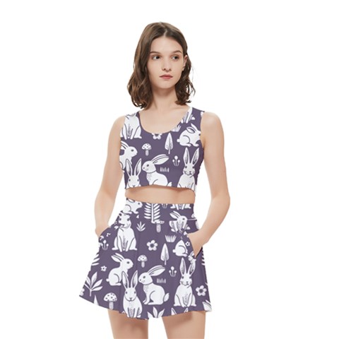 Easter bunny pattern Women s Crop Top Pleated Skater Rave Skirt from ArtsNow.com