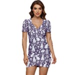 Easter bunny pattern Low Cut Cap Sleeve Mini Dress