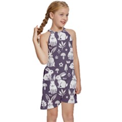 Kids  Halter Collar Waist Tie Chiffon Dress 