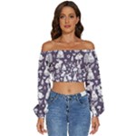 Easter bunny pattern Long Sleeve Crinkled Weave Crop Top