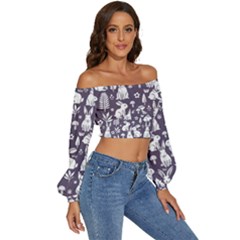 Long Sleeve Crinkled Weave Crop Top 
