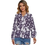 Easter bunny pattern Women s Long Sleeve Button Up Shirt