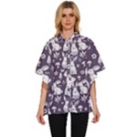 Easter bunny pattern Women s Batwing Button Up Shirt