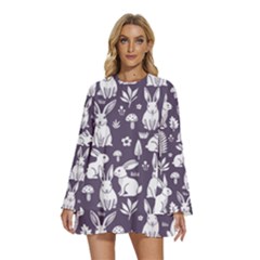 Round Neck Long Sleeve Bohemian Style Chiffon Mini Dress 