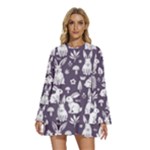 Easter bunny pattern Round Neck Long Sleeve Bohemian Style Chiffon Mini Dress