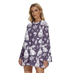 Round Neck Long Sleeve Bohemian Style Chiffon Mini Dress 