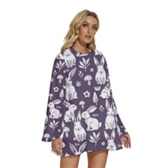 Round Neck Long Sleeve Bohemian Style Chiffon Mini Dress 