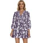 Easter bunny pattern V-Neck Placket Mini Dress