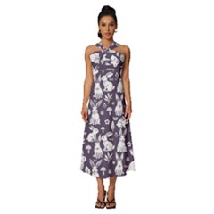 Sleeveless Cross Front Cocktail Midi Chiffon Dress 