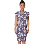 Easter bunny pattern Vintage Frill Sleeve V-Neck Bodycon Dress