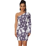 Easter bunny pattern Long Sleeve One Shoulder Mini Dress