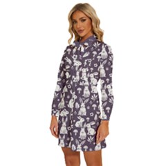 Women s Long Sleeve Bow Deco Button Up Dress 