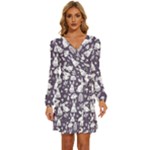 Easter bunny pattern Long Sleeve Waist Tie Ruffle Velvet Dress