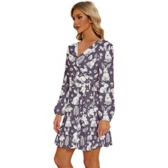 Long Sleeve Waist Tie Ruffle Velvet Dress 