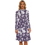 Easter bunny pattern Long Sleeve Shirt Collar A-Line Dress