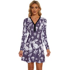 Long Sleeve Deep V Mini Dress  