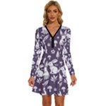 Easter bunny pattern Long Sleeve Deep V Mini Dress 