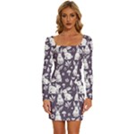 Easter bunny pattern Long Sleeve Square Neck Bodycon Velvet Dress