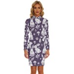 Easter bunny pattern Long Sleeve Shirt Collar Bodycon Dress