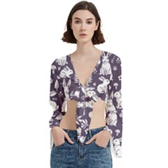 Easter bunny pattern Trumpet Sleeve Cropped Top from ArtsNow.com