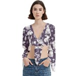 Easter bunny pattern Trumpet Sleeve Cropped Top