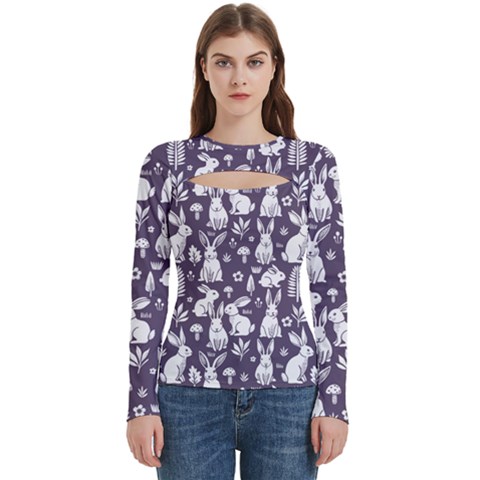 Easter bunny pattern Women s Cut Out Long Sleeve T