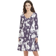 Long Sleeve V-neck skater dress with Pockets 