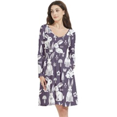 Long Sleeve V-neck skater dress with Pockets 