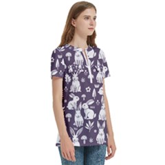 Women s Zip Front V-Neck Short Sleeve Casual Top Pocket Shirt 