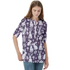 Women s Zip Front V-Neck 3/4 Sleeve Casual Top Pocket Shirt 