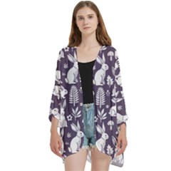 Open Front 3/4 Sleeve Batwing Chiffon Cardigan Kimono 
