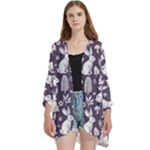 Easter bunny pattern Open Front 3/4 Sleeve Batwing Chiffon Cardigan Kimono