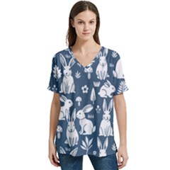 V-Neck Split Shoulder Casual T-Shirt 