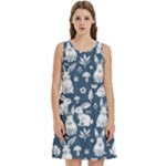Easter bunny pattern Round Neck Sleeve Casual Dress With Pockets