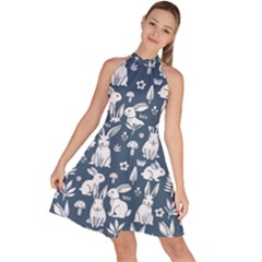 Sleeveless Halter Neck A-Line Dress 