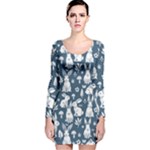 Easter bunny pattern Long Sleeve Velvet Bodycon Dress