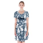 Easter bunny pattern Short Sleeve V-neck Flare Dress