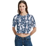 Easter bunny pattern Women s Round Neck Short Sleeve Crop Top