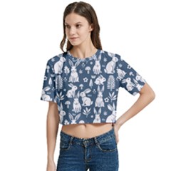 Women s Round Neck Short Sleeve Crop Top 
