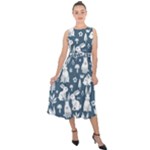 Easter bunny pattern Midi Tie-Back Chiffon Dress