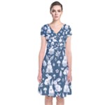 Easter bunny pattern Short Sleeve Front Wrap Dress