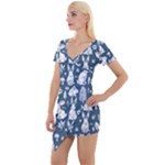 Easter bunny pattern Short Sleeve Asymmetric Mini Dress