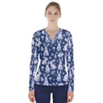 Easter bunny pattern V-Neck Long Sleeve Top