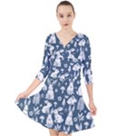 Easter bunny pattern Quarter Sleeve Front Wrap Dress