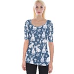 Easter bunny pattern Wide Neckline T-Shirt
