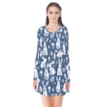 Easter bunny pattern Long Sleeve V-neck Flare Dress