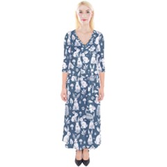 Quarter Sleeve Wrap Maxi Dress 