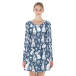 Easter bunny pattern Long Sleeve Velvet V-neck Dress
