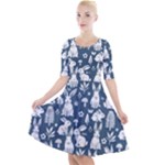 Easter bunny pattern Quarter Sleeve A-Line Dress With Pockets